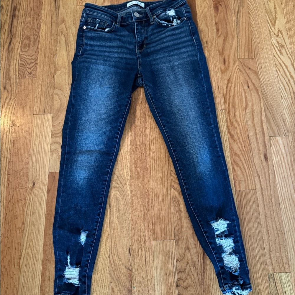 BKE Blue Skinny Jeans with Distressed Hem
